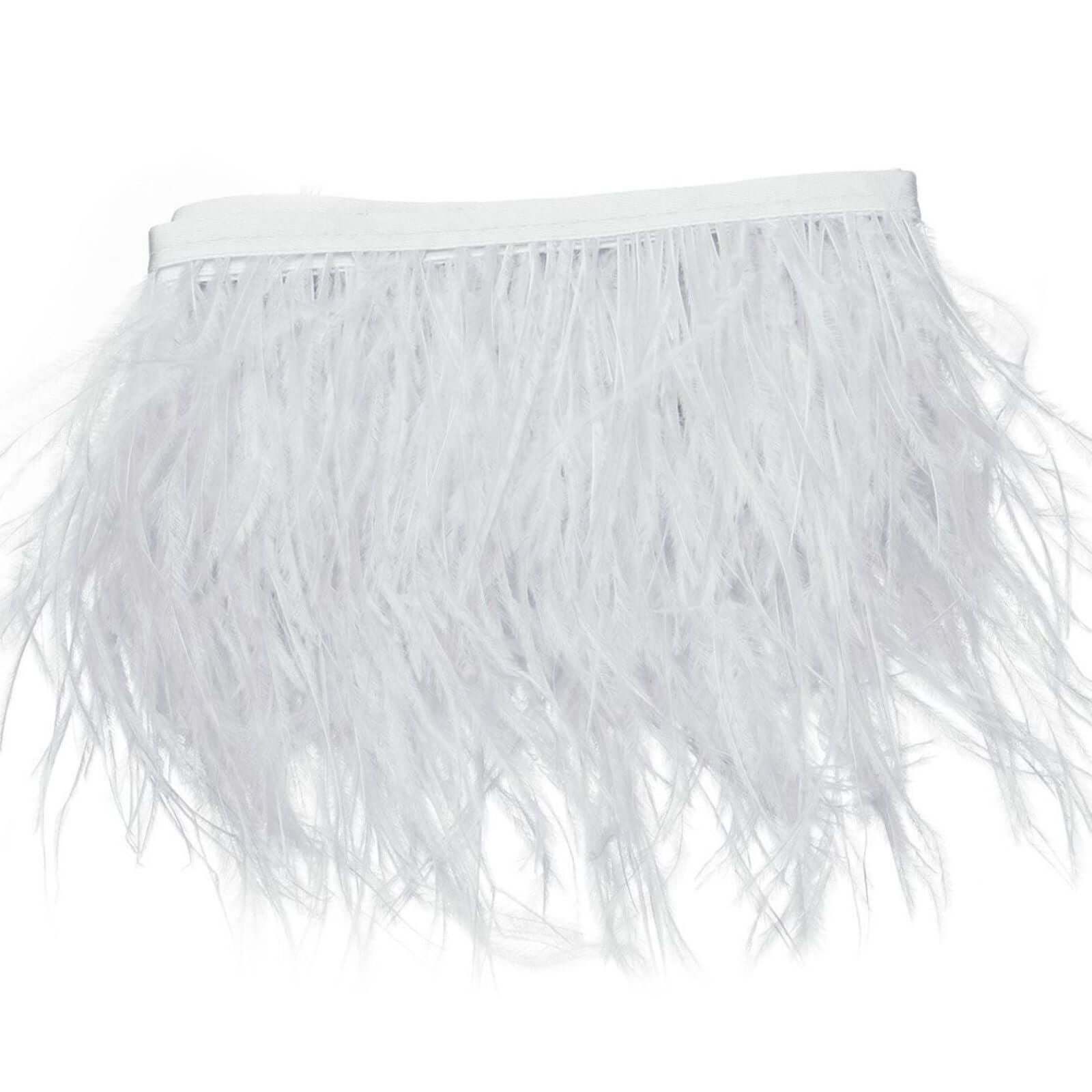 39" White Real Ostrich Feather Fringe Trim With Satin Ribbon Tape
