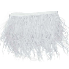 39" White Real Ostrich Feather Fringe Trim With Satin Ribbon Tape