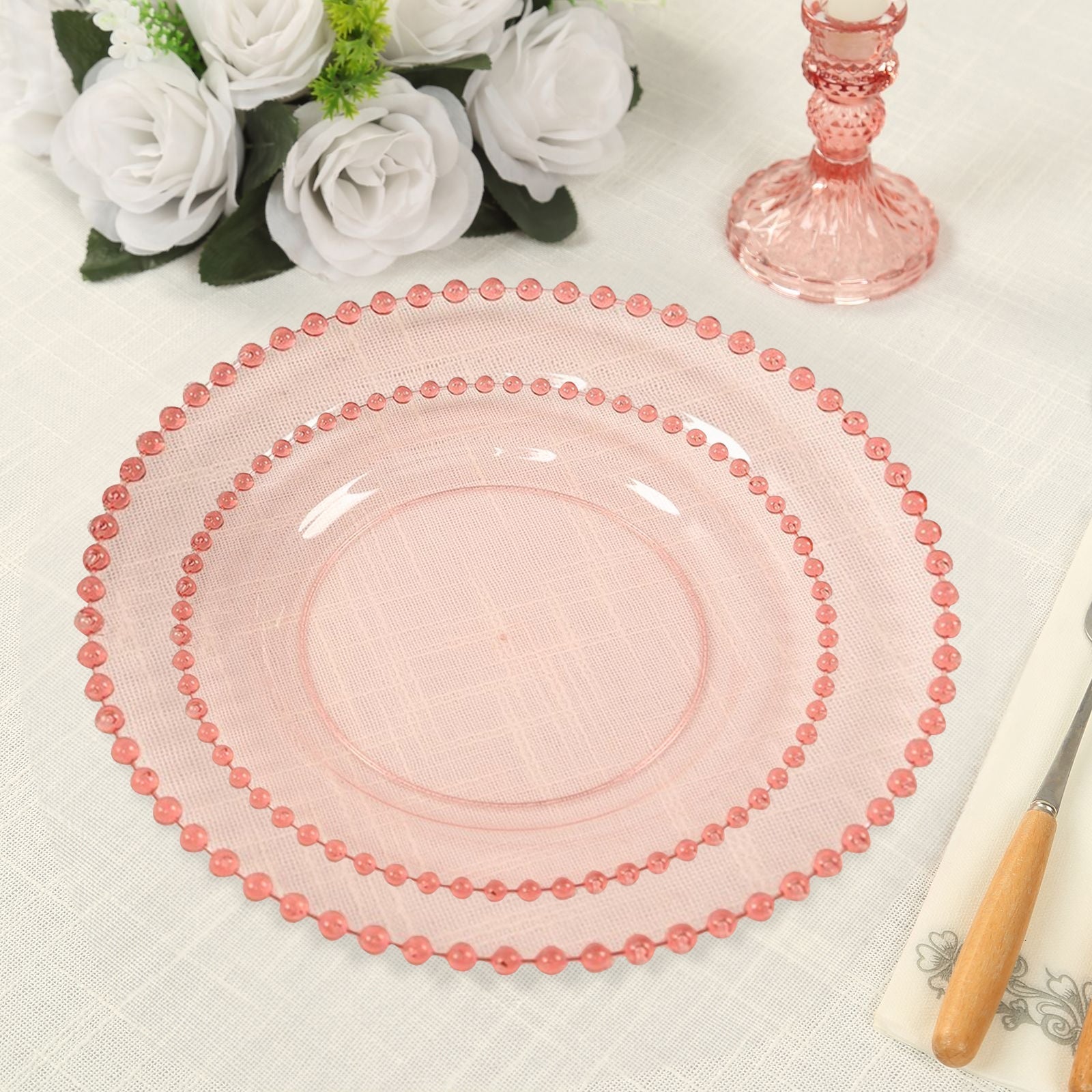 10-Pack Transparent Blush Plastic Dessert Plates – 8" Round with Beaded Rim, Disposable for Parties & Events