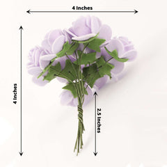 48 Roses 1" Lavender Lilac Real Touch Artificial DIY Foam Rose Flowers With Stem, Craft Rose Buds