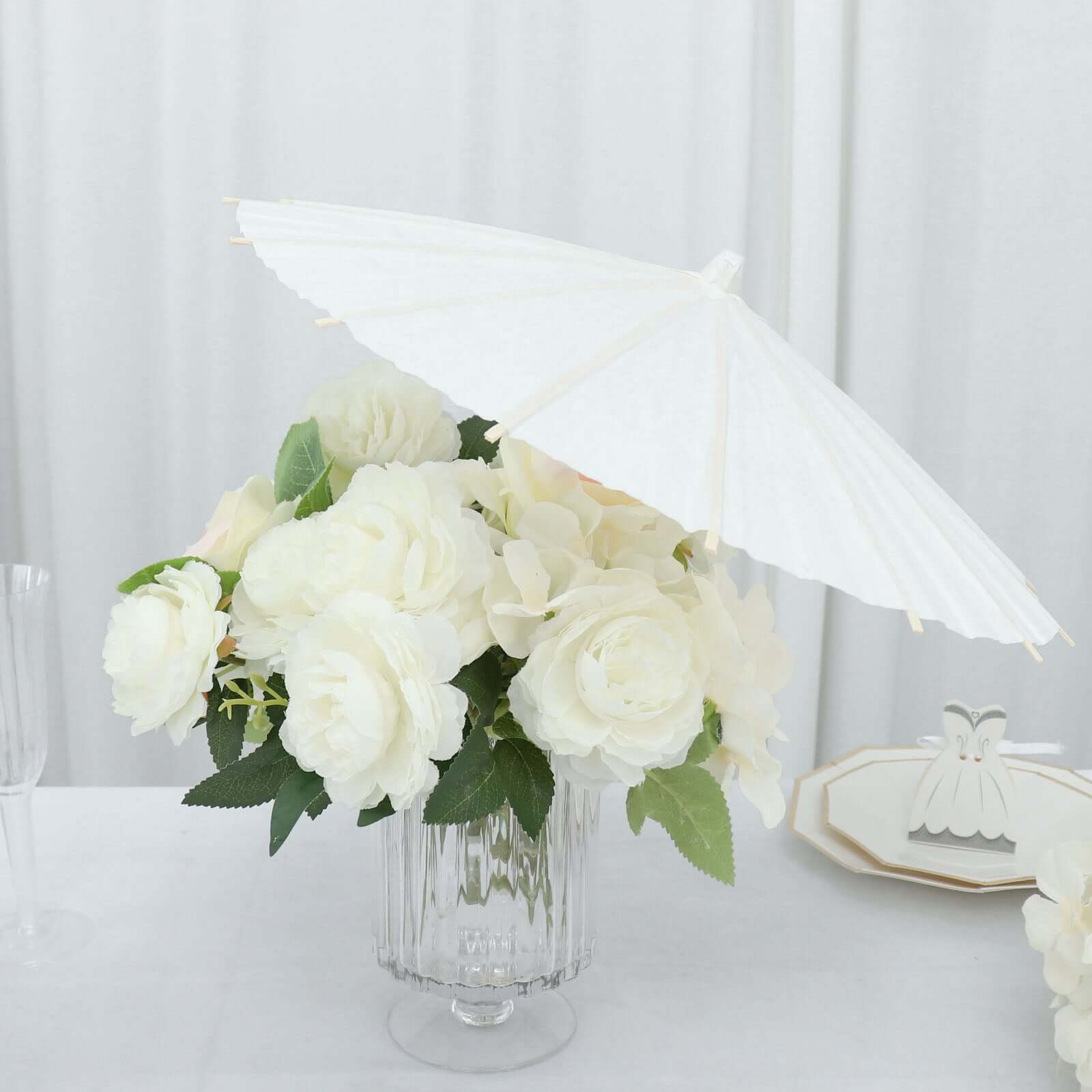 4-Pack Paper and Bamboo Parasol Umbrellas White - Decorative Centerpieces and Bridal Shower Photo Props 16"