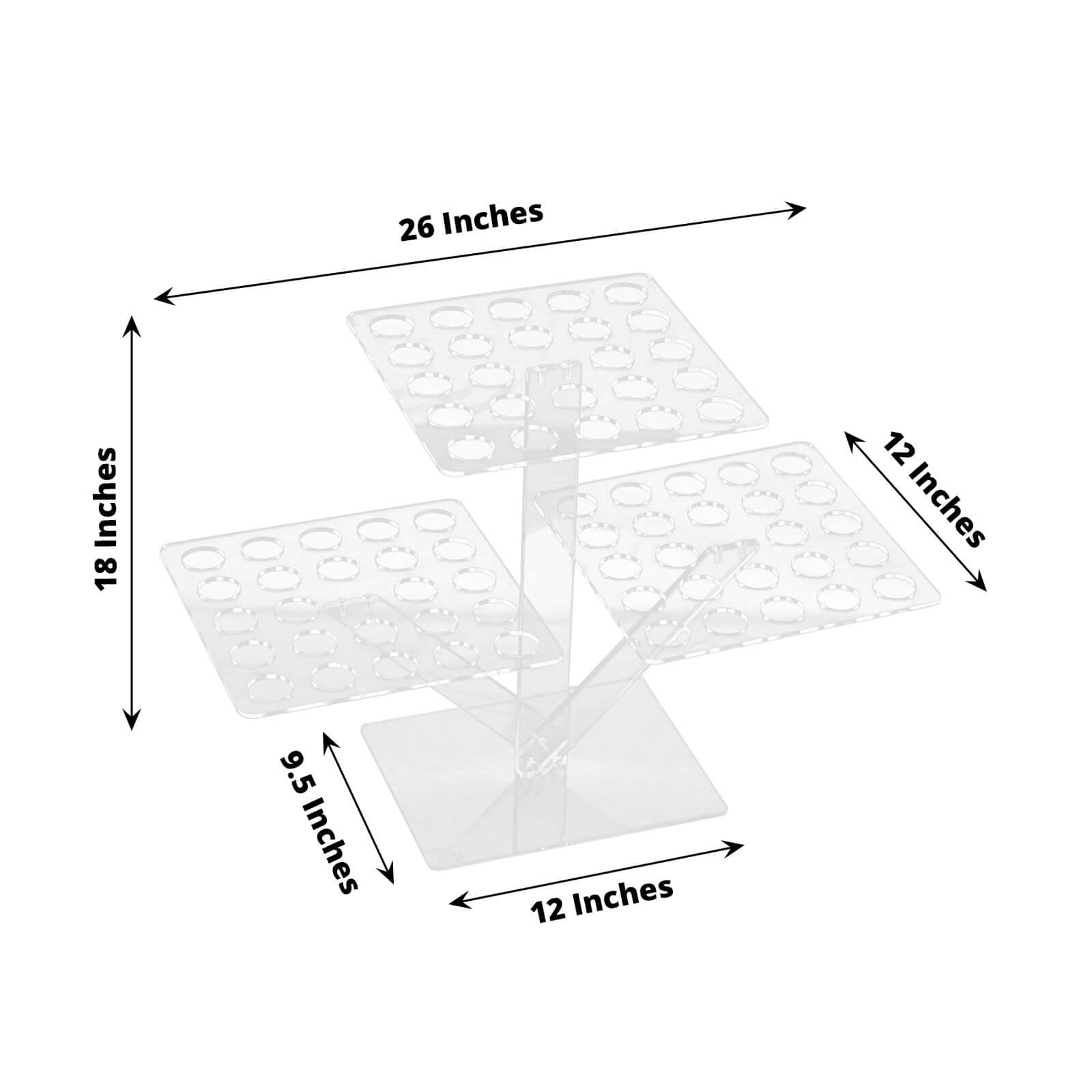 3-Tier Acrylic Square Ice Cream Cone Holder Clear - Foldable Multi-Purpose Dessert Display Stand with 72-Slots for Stylish Food Presentation 18" Tall
