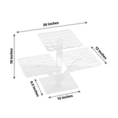 3-Tier Acrylic Square Ice Cream Cone Holder Clear - Foldable Multi-Purpose Dessert Display Stand with 72-Slots for Stylish Food Presentation 18" Tall