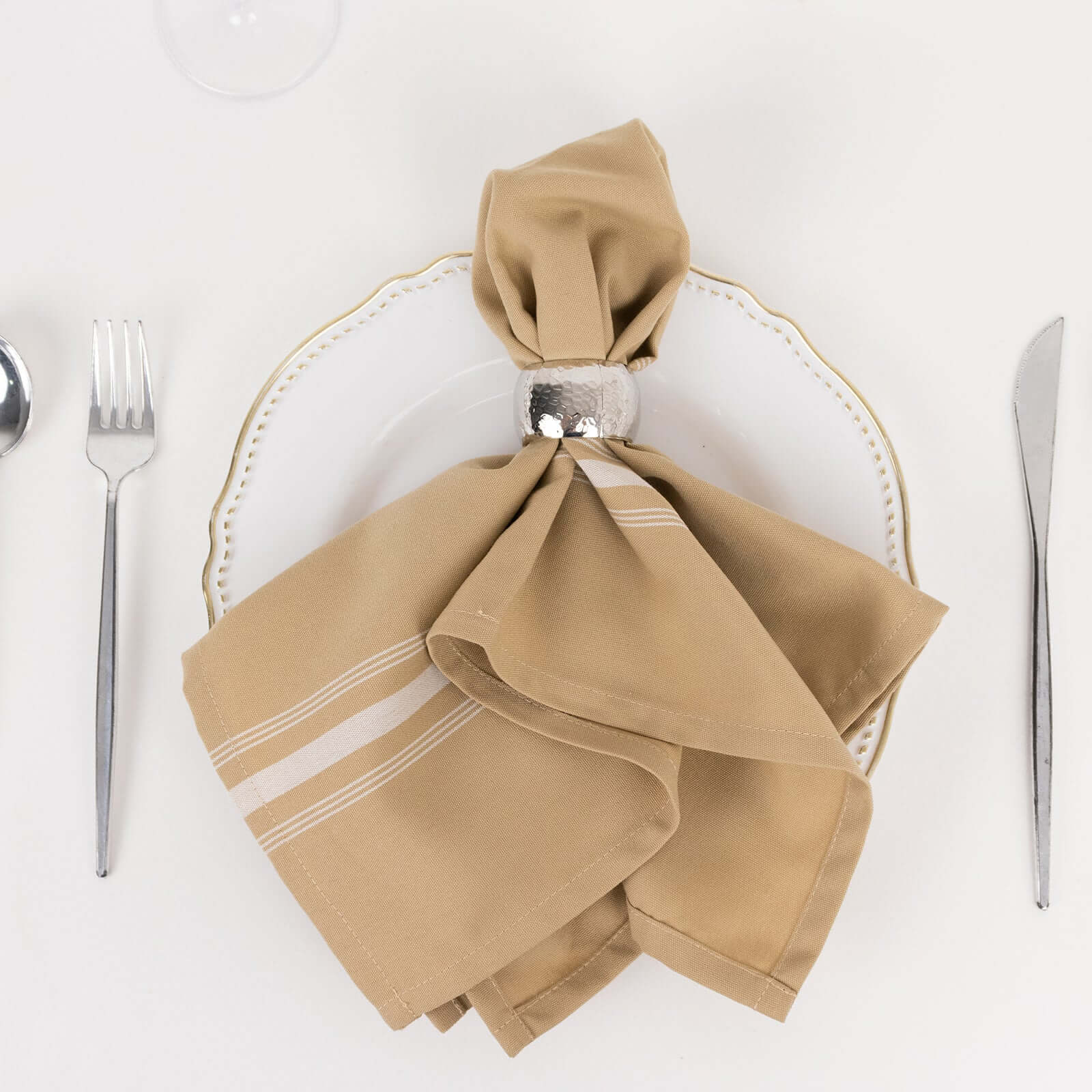 10 Pack Premium Spun Polyester 18"x22" Napkins Champagne/White Bistro Style - Highly Absorbent Cotton-Like Feel Cloth Napkins