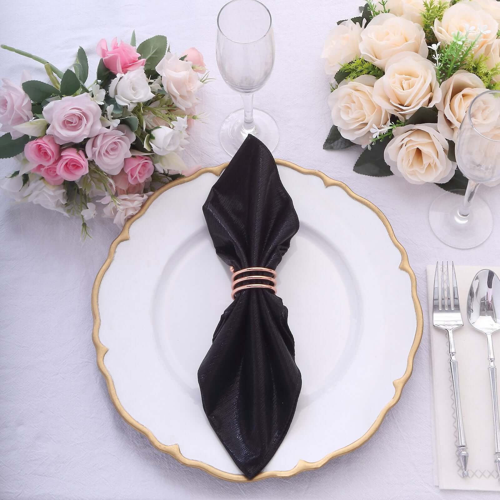 5 Pack Polyester 20"x20" Napkins Black Shimmer Sequin Dots - Luminous Cloth Napkins