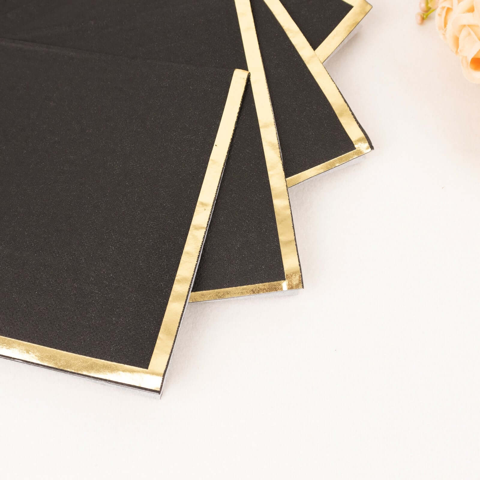 50-Pack Paper Beverage Napkins with Gold Foil Edge Black - Disposable 2 Ply Cocktail Napkins for Events 6.5"x6.5"