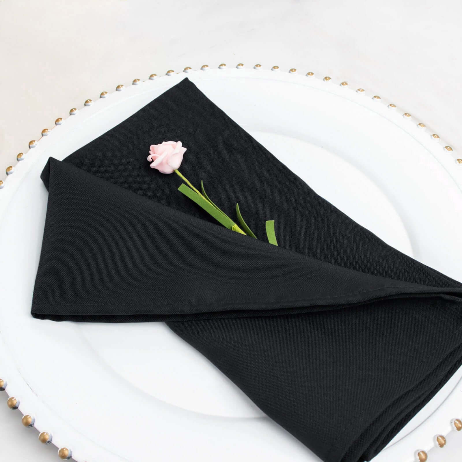 5 Pack Premium Polyester 20"x20" Napkins Black - Wrinkle-Resistant & Durable Dinner Napkins