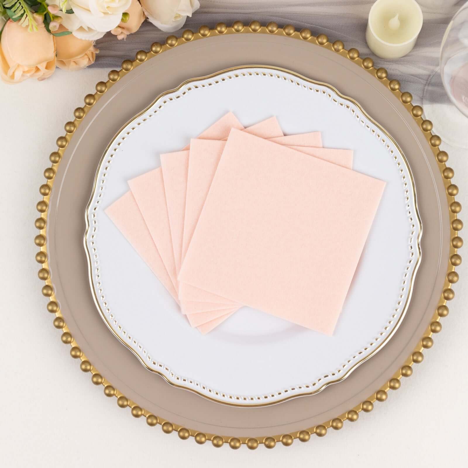 20 Pack Linen-Like Paper 5"x5" Napkins Blush - Highly Absorbent Airlaid Napkins