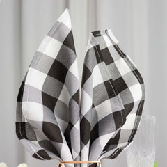 5 Pack Polyester 15"x15" Napkins Black/White Buffalo Plaid Gingham Style Cloth Napkins for Casual & Outdoor Dining
