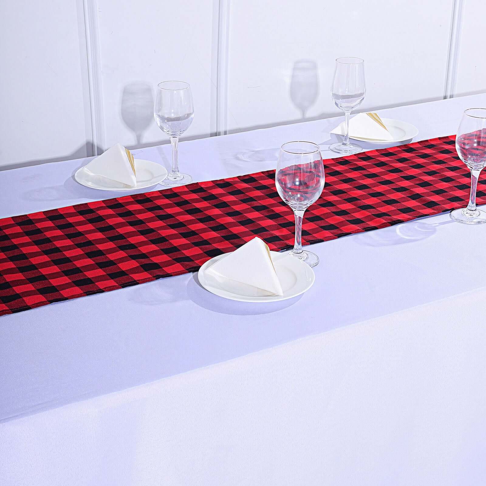 Polyester 14"x108" Table Runner Black/Red Gingham Buffalo Plaid - Checkered Outdoor Table Runner