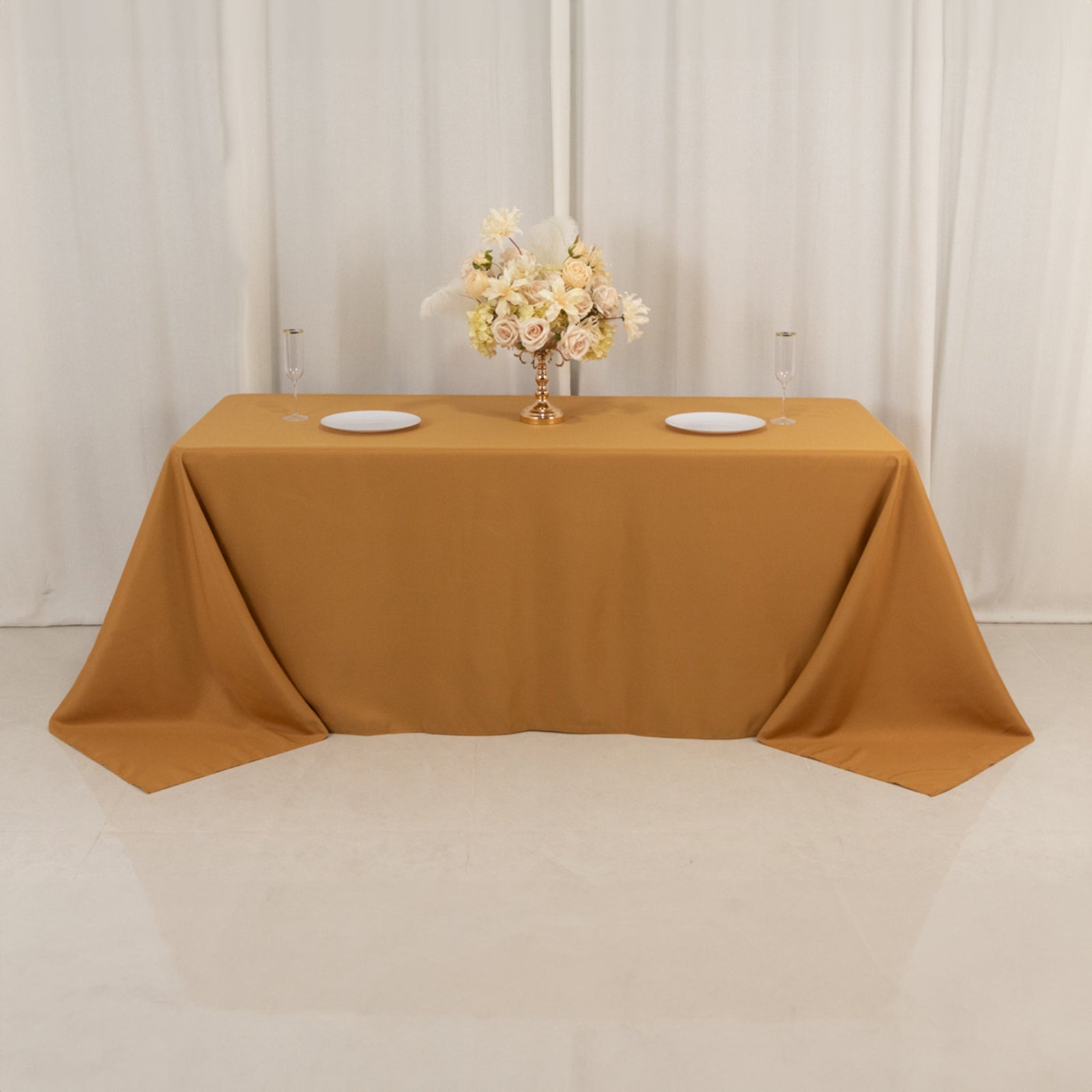 Premium Polyester 90"x132" Rectangle Tablecloth Gold - Seamless 220GSM Stain-Resistant Design for Luxurious Events