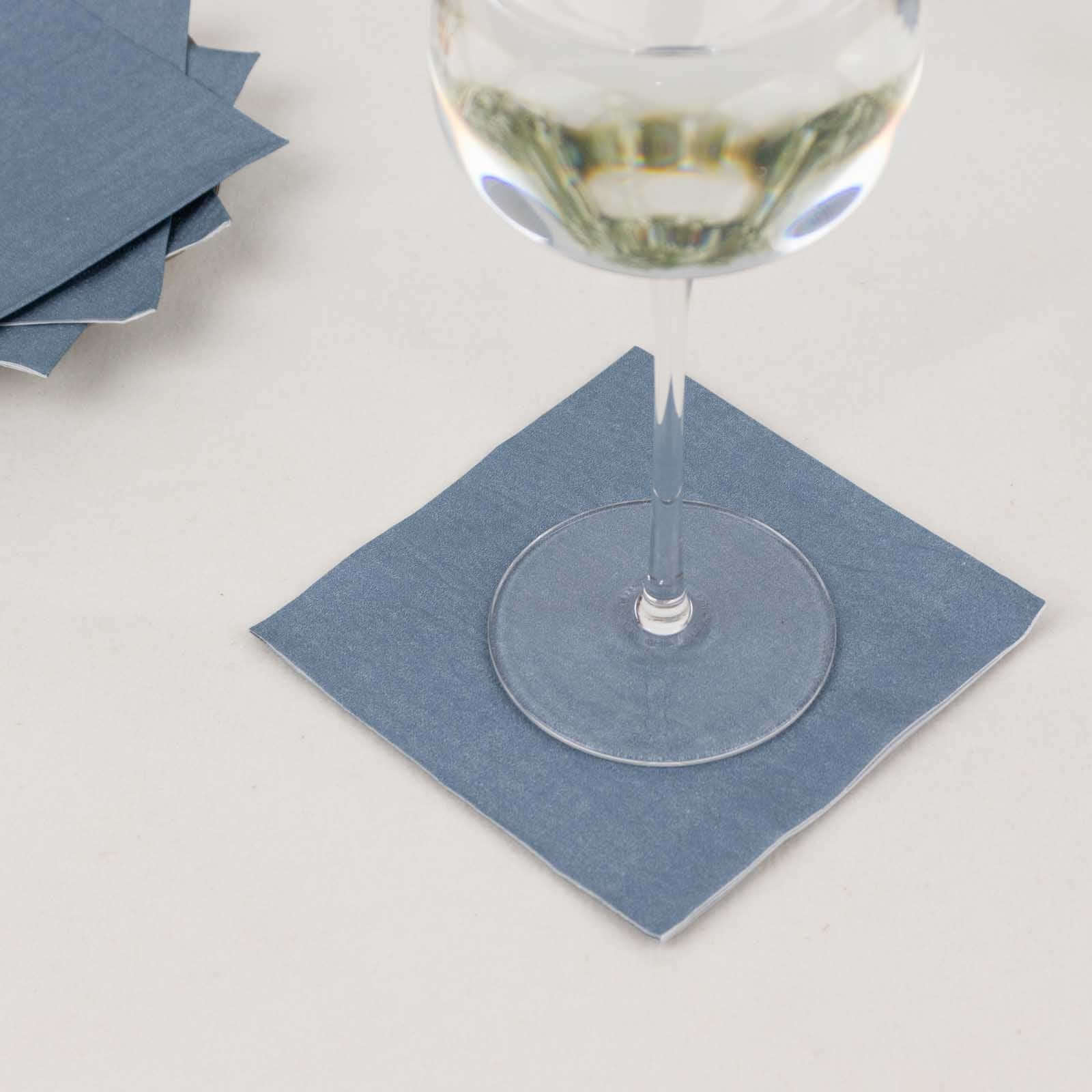 50-Pack Paper Beverage Napkins Dusty Blue - 2 Ply Disposable Soft 18GSM Cocktail Napkins 5"x5"