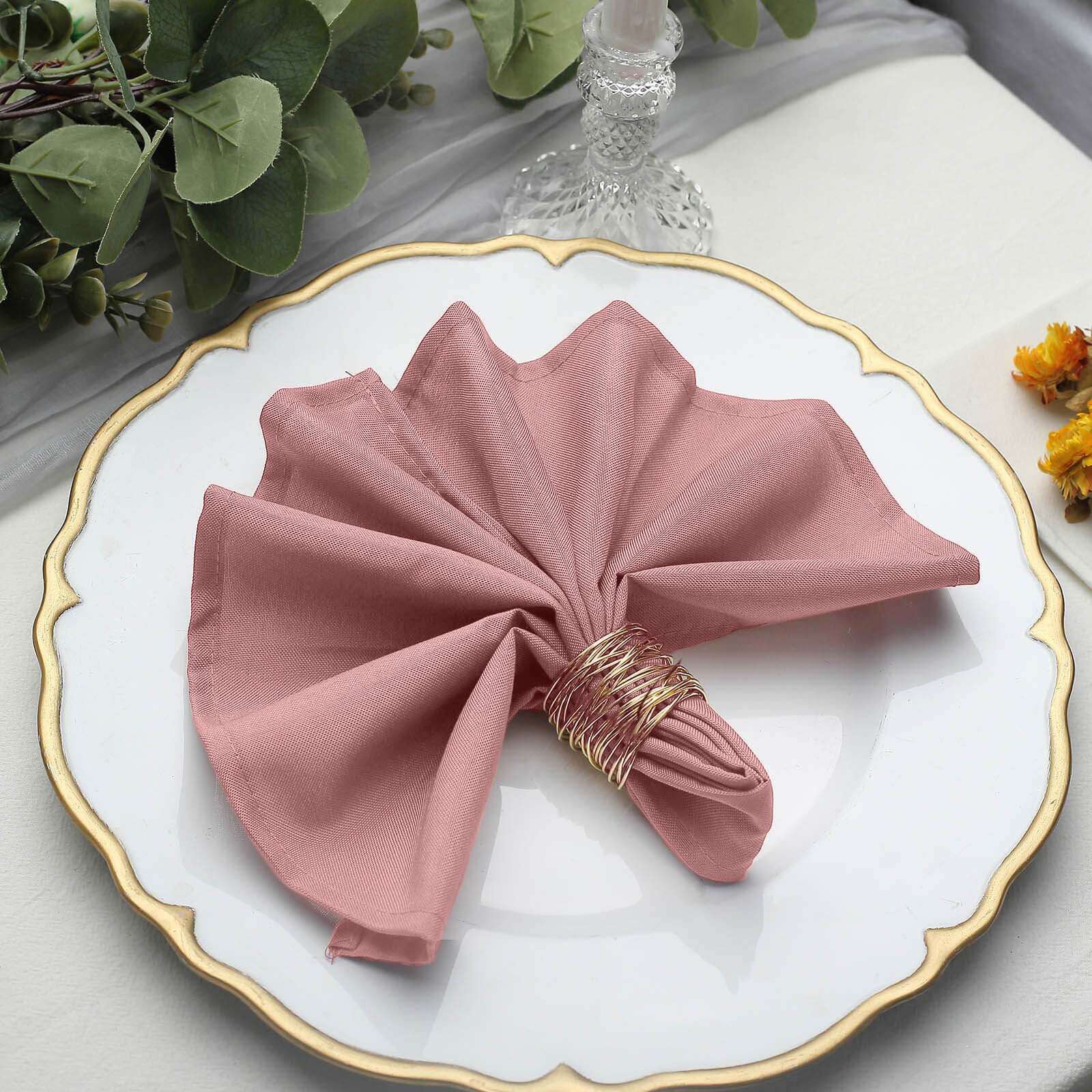 5 Pack Polyester 17"x17" Napkins Dusty Rose - Durable & Wrinkle Resistant Dinner Napkins