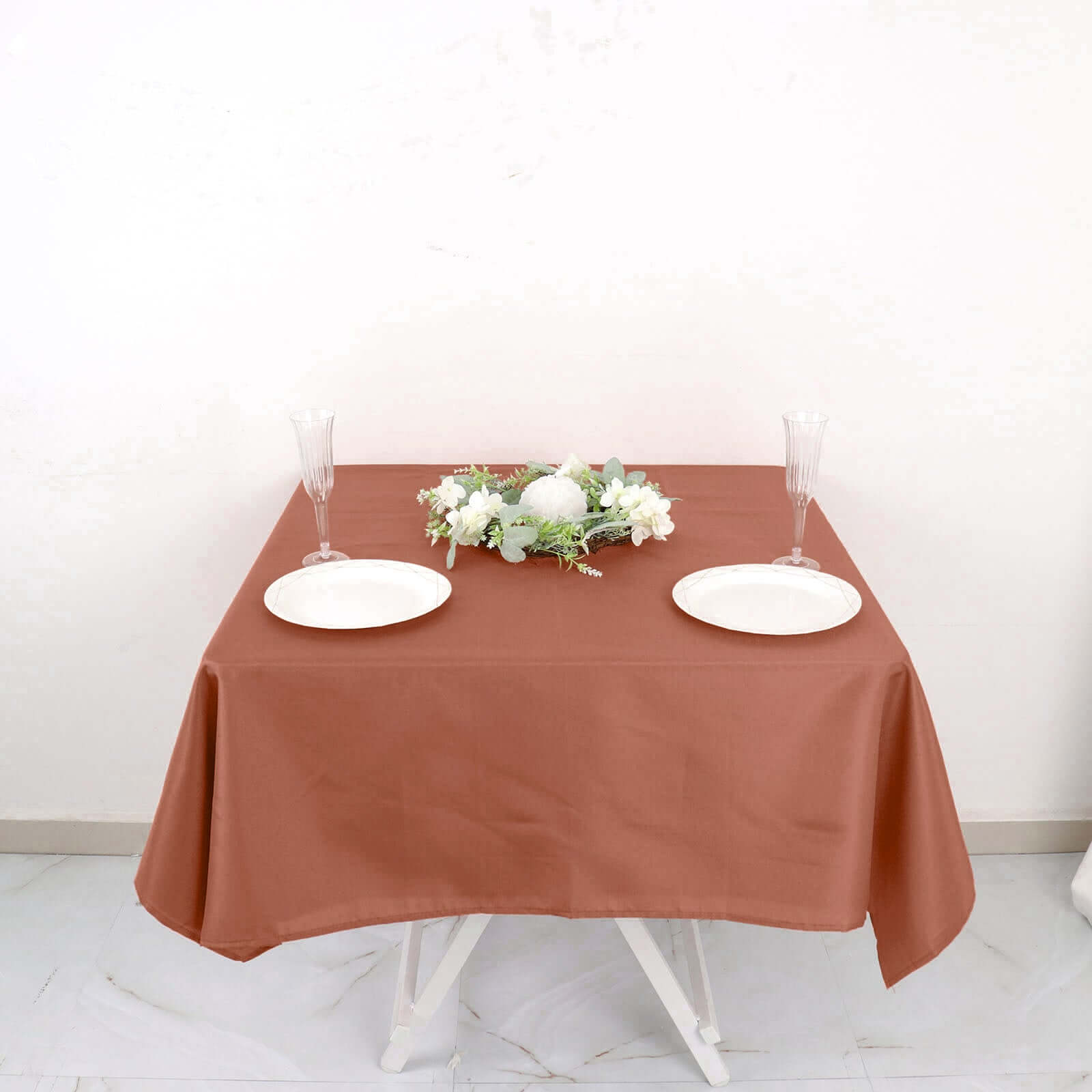 Polyester Square 54"x54" Tablecloth Terracotta (Rust) - Wrinkle-Resistant & Durable Table Cover