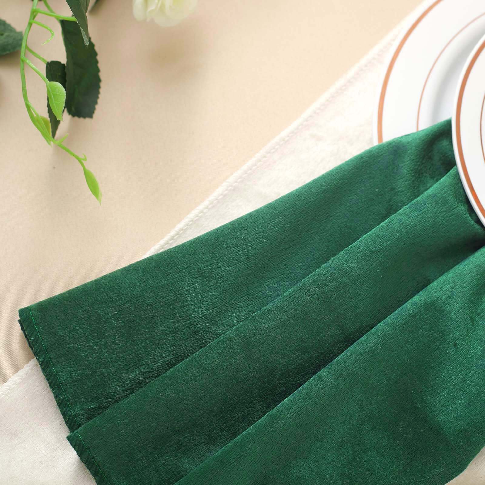5 Pack Premium Velvet 20"x20" Napkins Hunter Emerald Green - Soft Sheen Finish Cloth Napkins