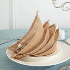5 Pack Faux Linen 20"x20" Napkins Natural - Slubby Textured & Wrinkle Resistant Cloth Napkins