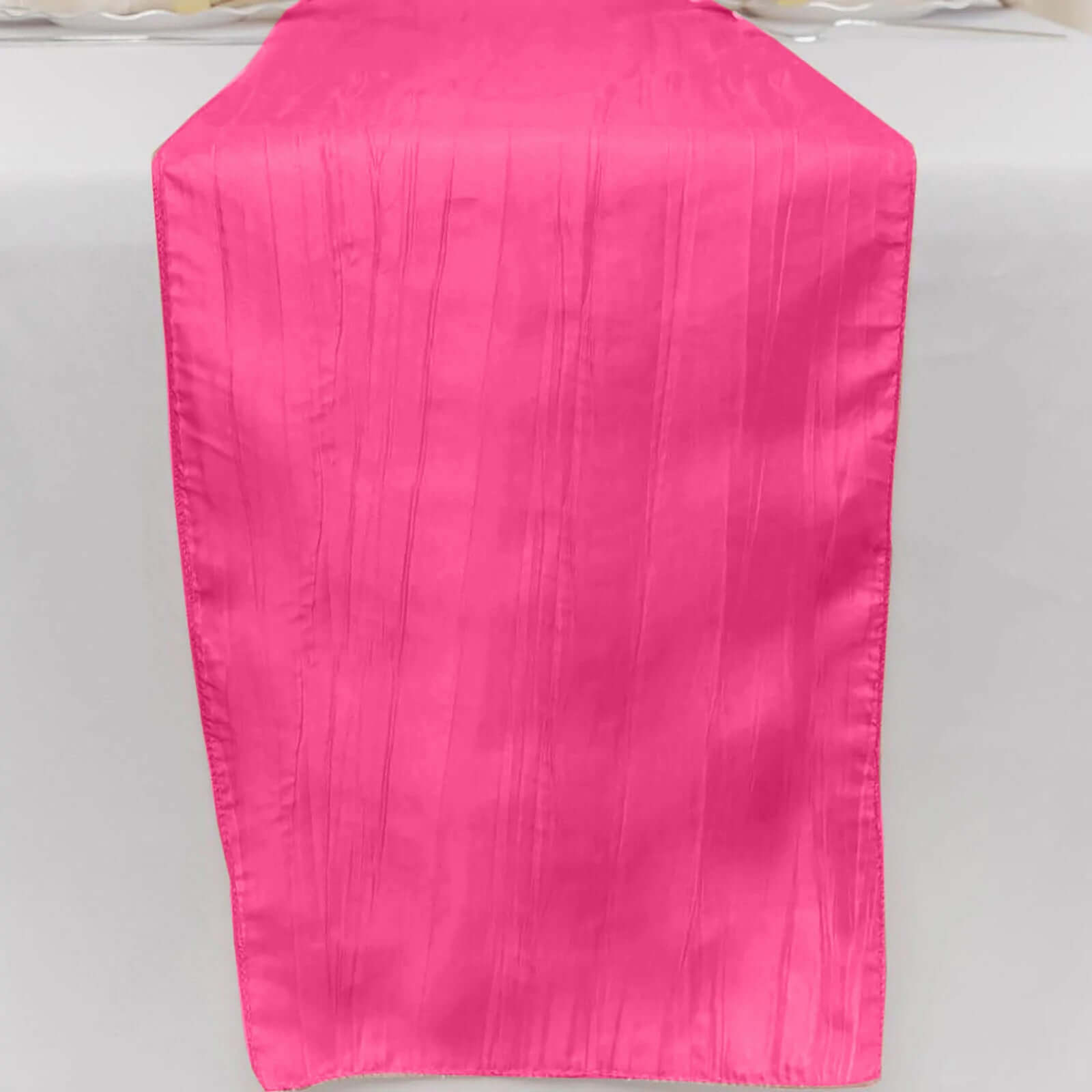 Taffeta 12"x108" Table Runner Fuchsia - Accordion Crinkle Design