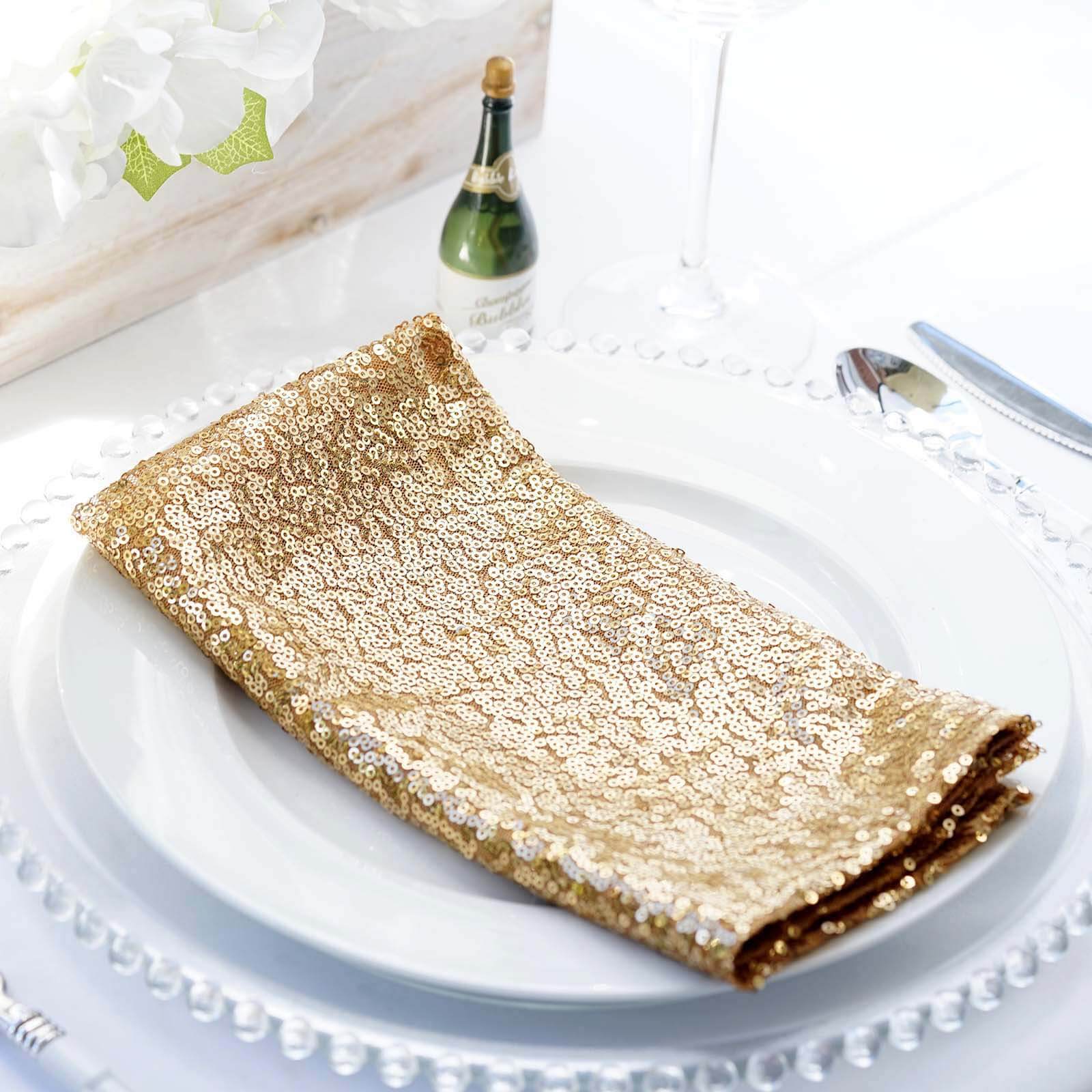 Sequin 20"x20" Napkin Gold - Shimmering Decorative Dinner Napkin for Weddings & Events