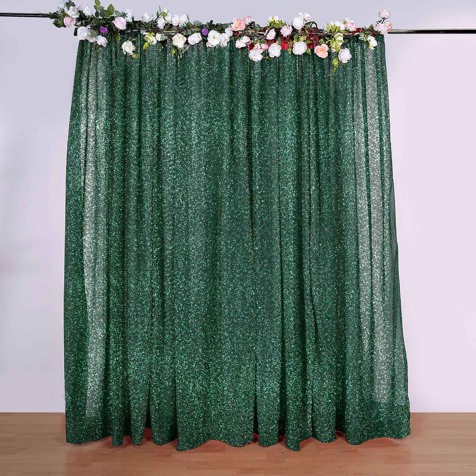 20ftx10ft Hunter Emerald Green Metallic Shimmer Tinsel Event Curtain Drapes, Backdrop Event Panel