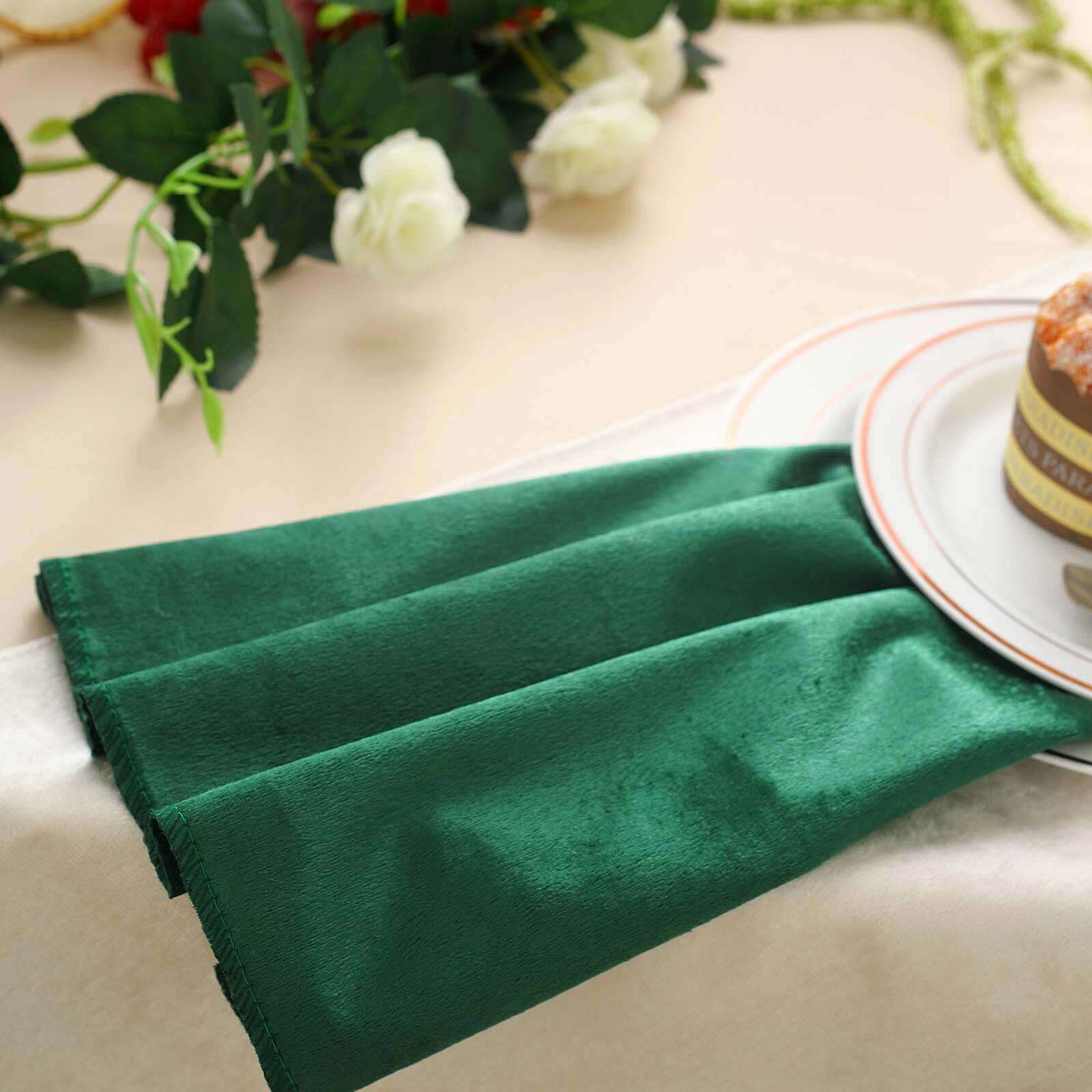 5 Pack Premium Velvet 20"x20" Napkins Hunter Emerald Green - Soft Sheen Finish Cloth Napkins