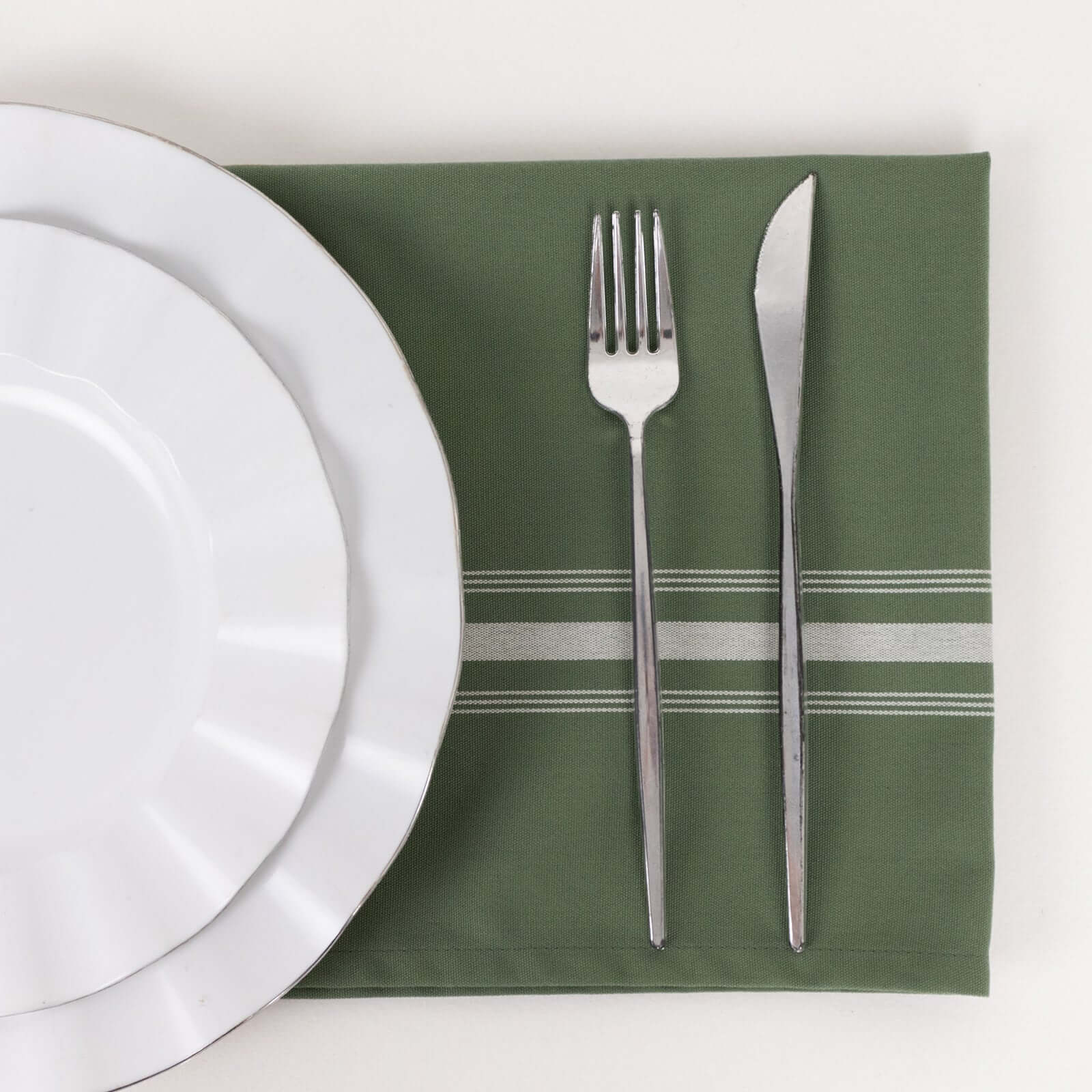 10 Pack Premium Spun Polyester 18"x22" Napkins Dusty Sage Green/White Bistro Style - Highly Absorbent Cotton-Like Feel Cloth Napkins