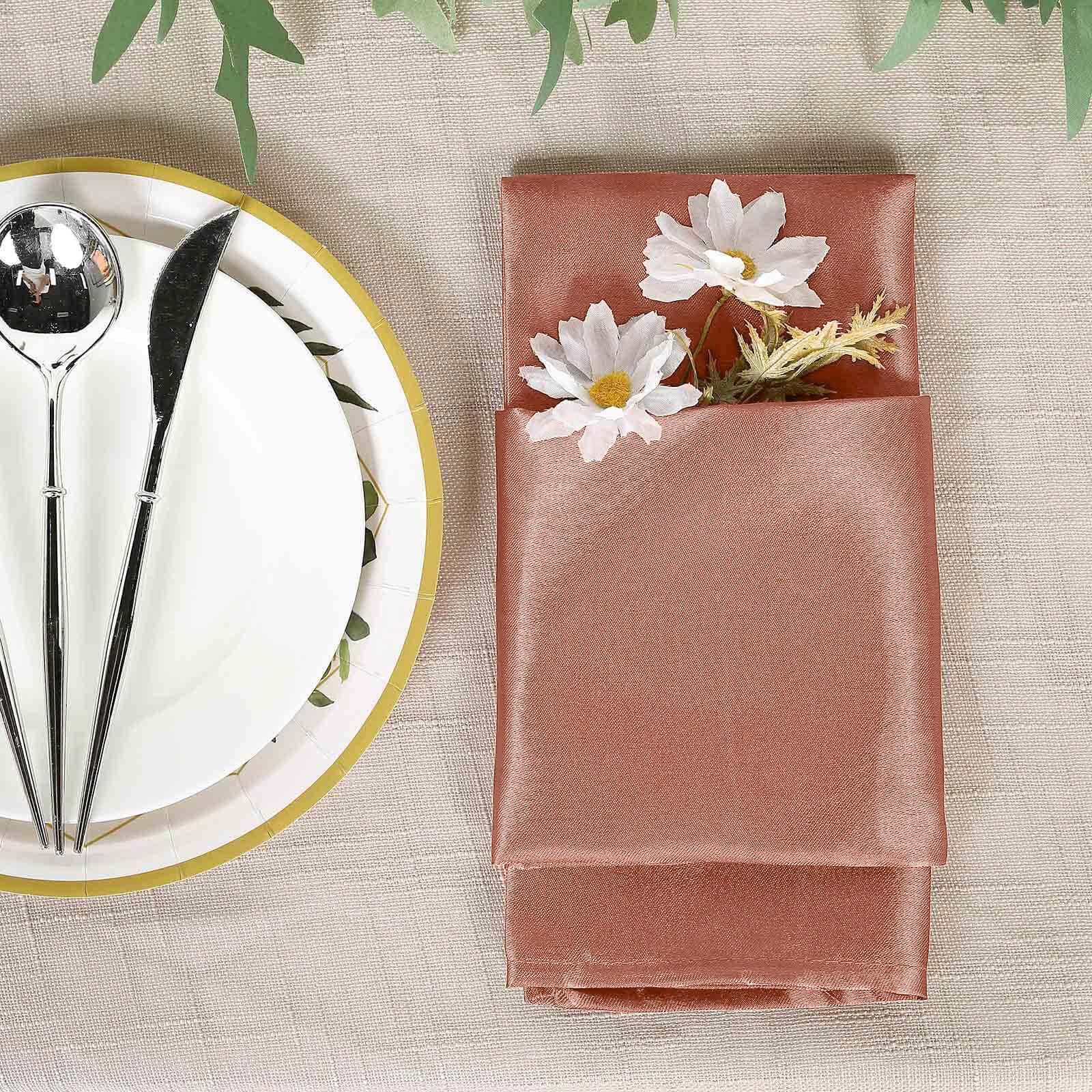 5 Pack Satin 20"x20" Napkins Terracotta (Rust) - Luxurious Shine & Smooth Dinner Napkins