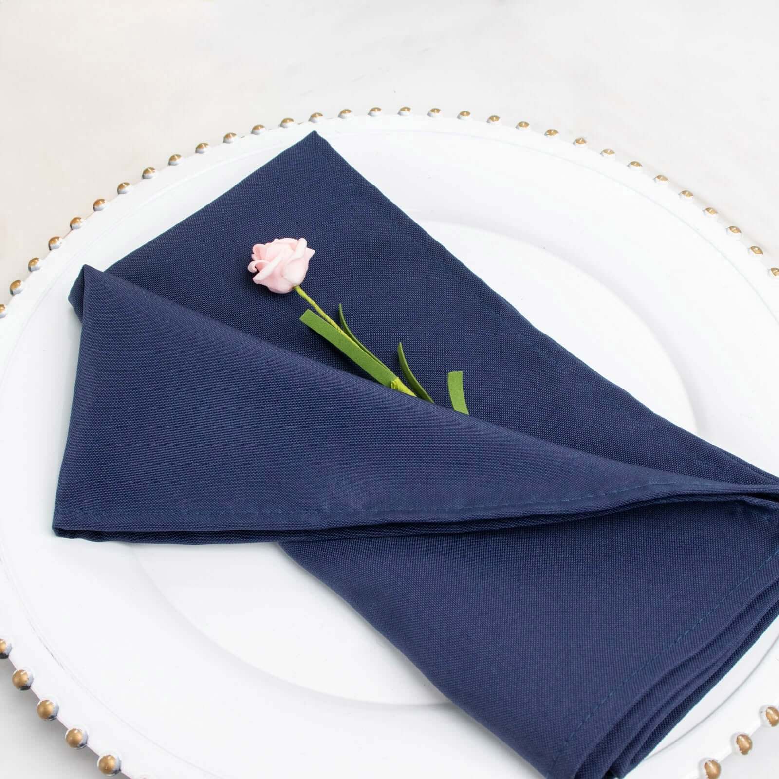 5 Pack Premium Polyester 20"x20" Napkins Navy Blue - Wrinkle-Resistant & Durable Dinner Napkins
