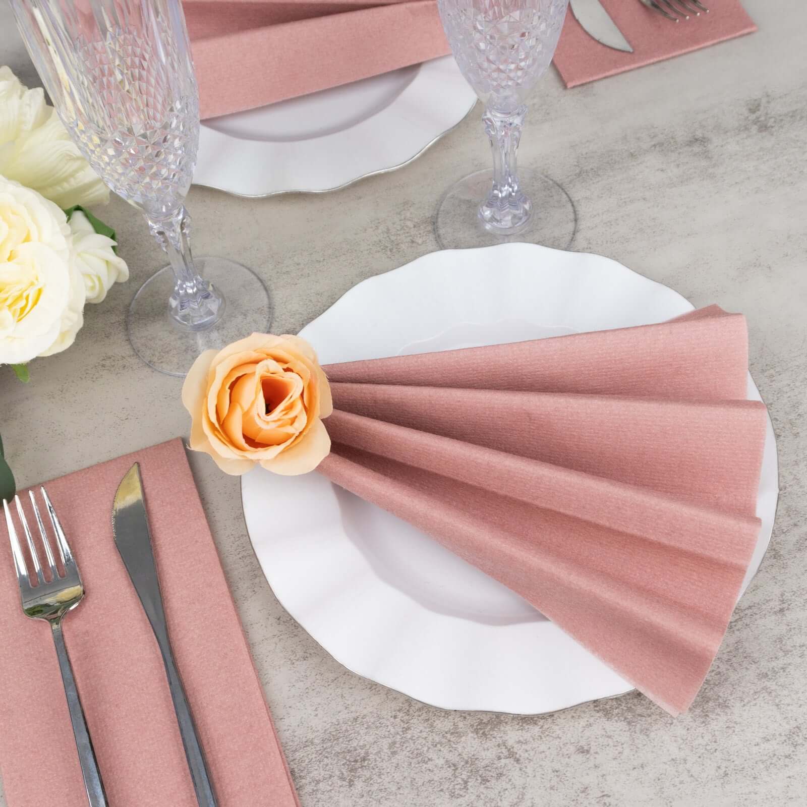 20 Pack Linen-Like Paper 8.5"x4" Napkins Dusty Rose - Highly Absorbent & Disposable Airlaid Guest Towels