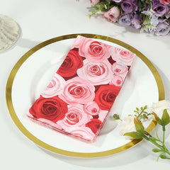 50-Pack Paper Dinner Napkins with Rose Floral Print Red/Pink 2 Ply - Stylish Boho Napkins for Events