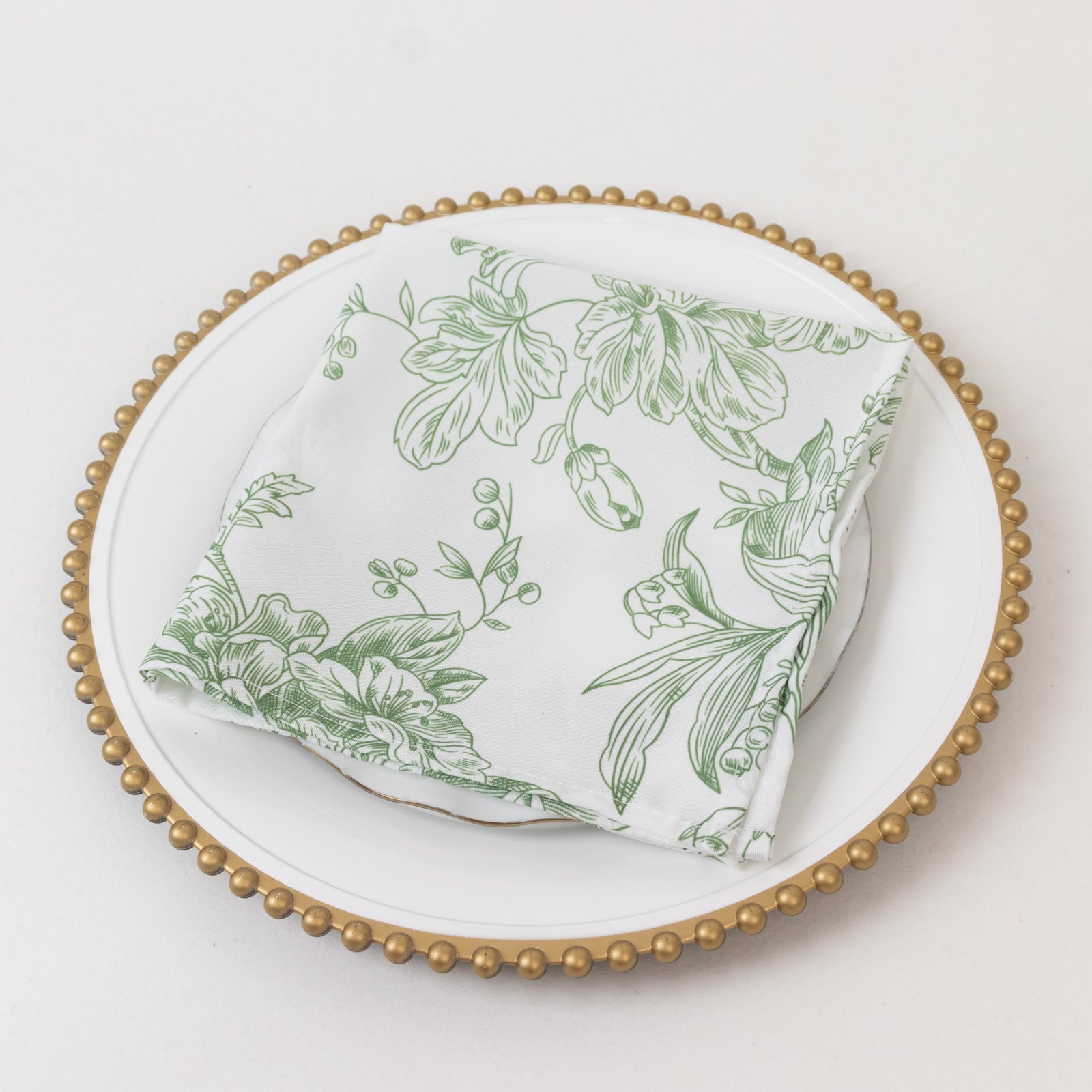 5-Pack French Toile Polyester Cloth Napkins – 17"x17" Dusty Sage Green and White Reusable Table Napkins in Floral Design for Events & Dining