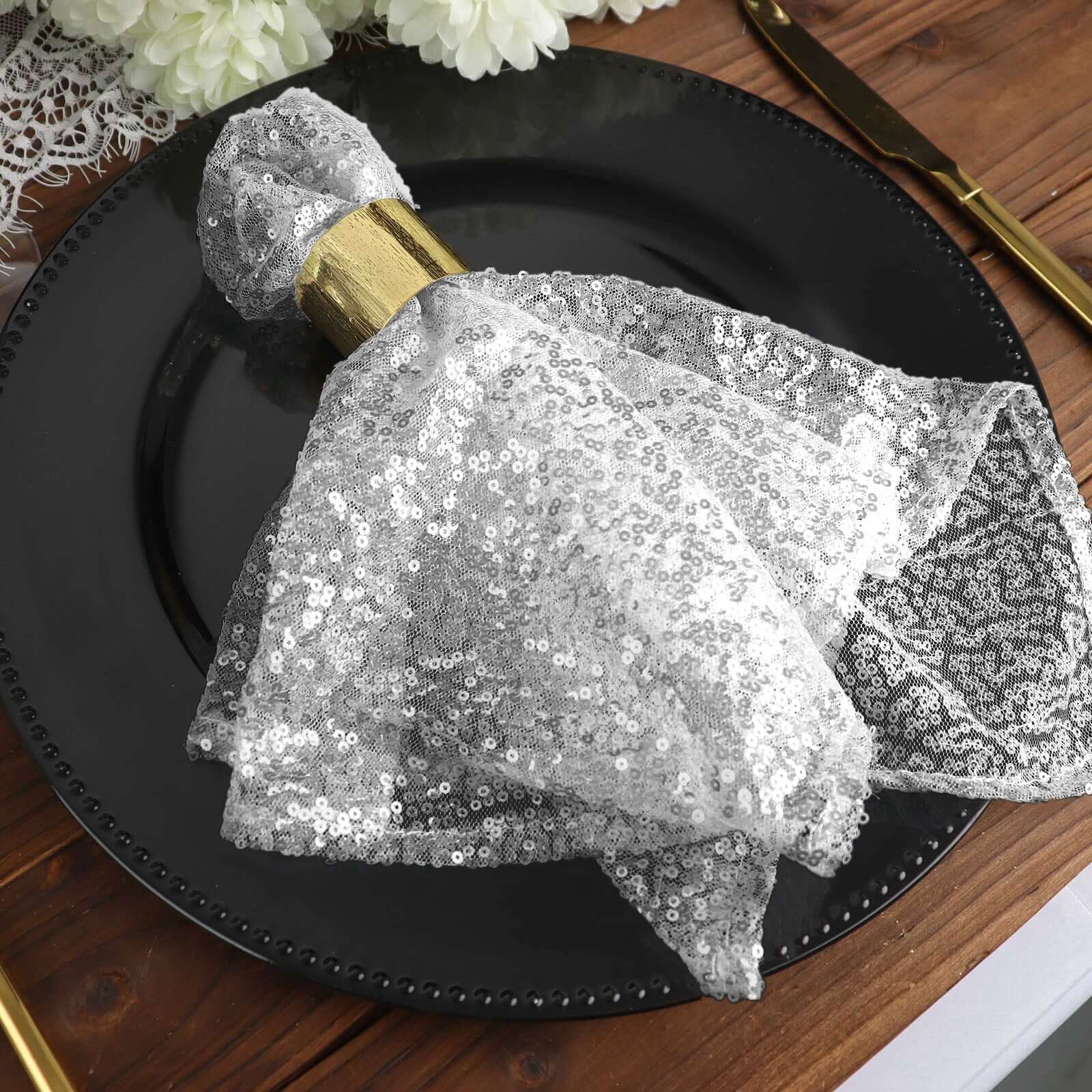 Sequin 20"x20" Napkin Silver - Shimmering Dinner Napkin