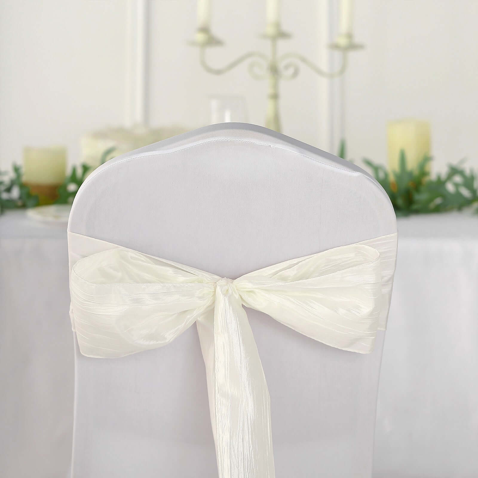 5 Pack Taffeta 6"x106" Chair Sashes Ivory Accordion Crinkle Texture - Stylish Decor for Weddings & Gatherings