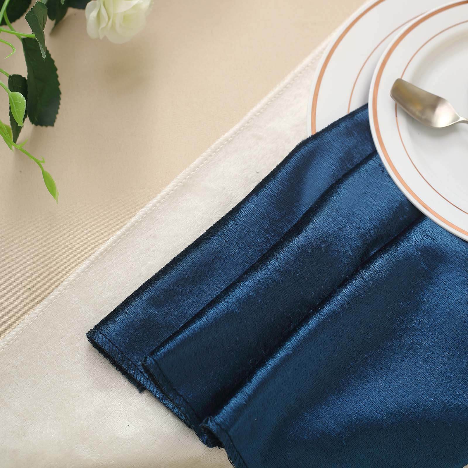 5 Pack Premium Velvet 20"x20" Napkins Navy Blue - Soft Sheen Finish Cloth Napkins