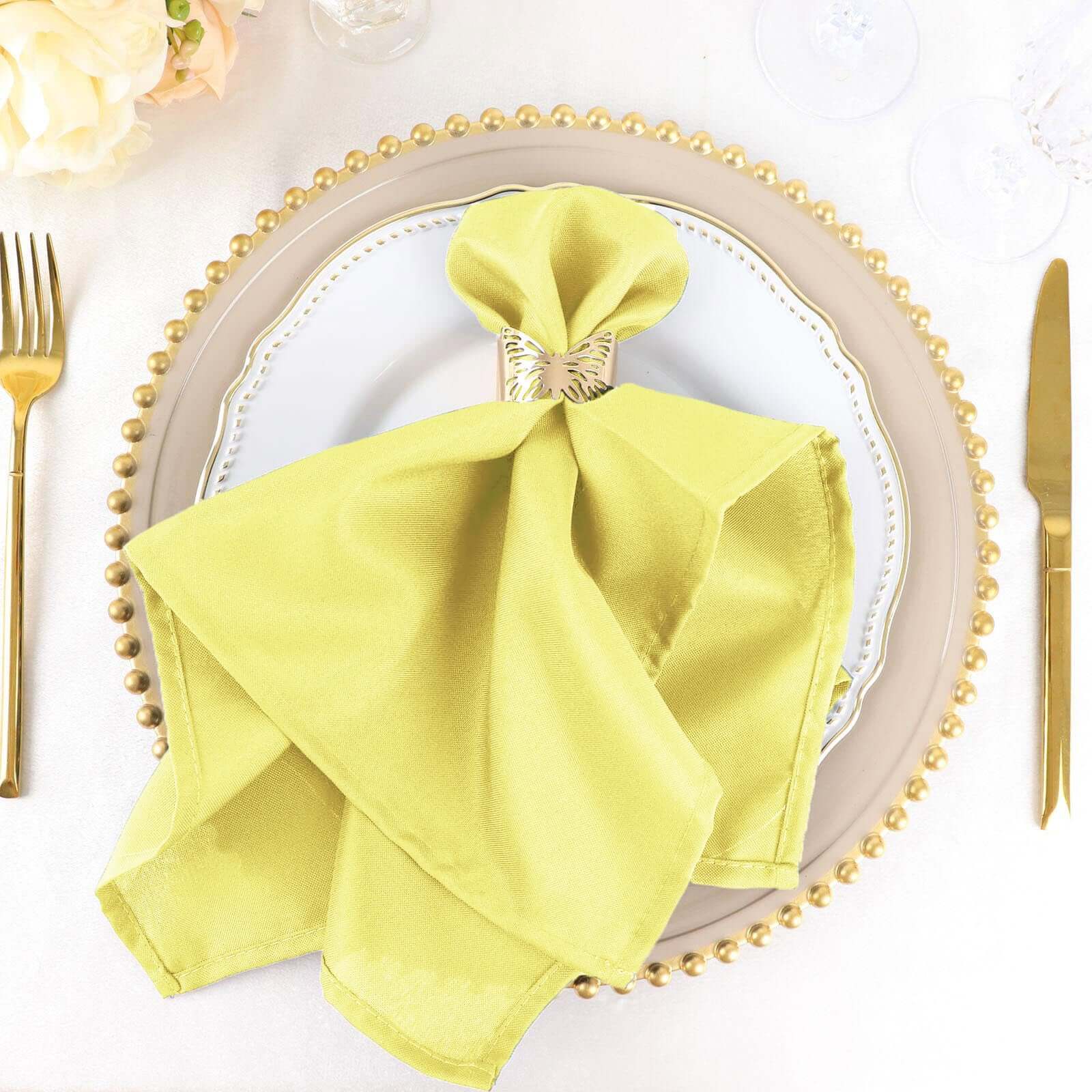 5 Pack Polyester 20"x20" Napkins Yellow - Wrinkle Resistant & Easy Care Cloth Napkins