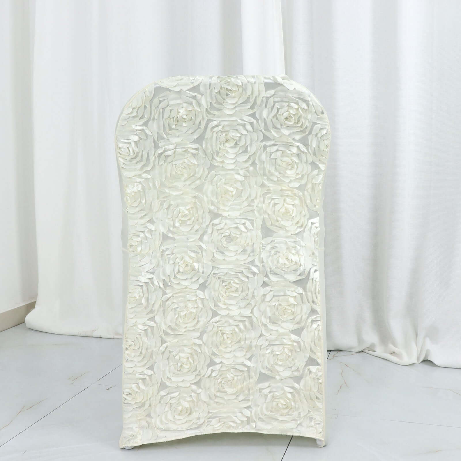 Spandex Chair Cover Ivory for Folding Chairs - Durable Stretch Fitted Slipcover with Satin Rosette Design