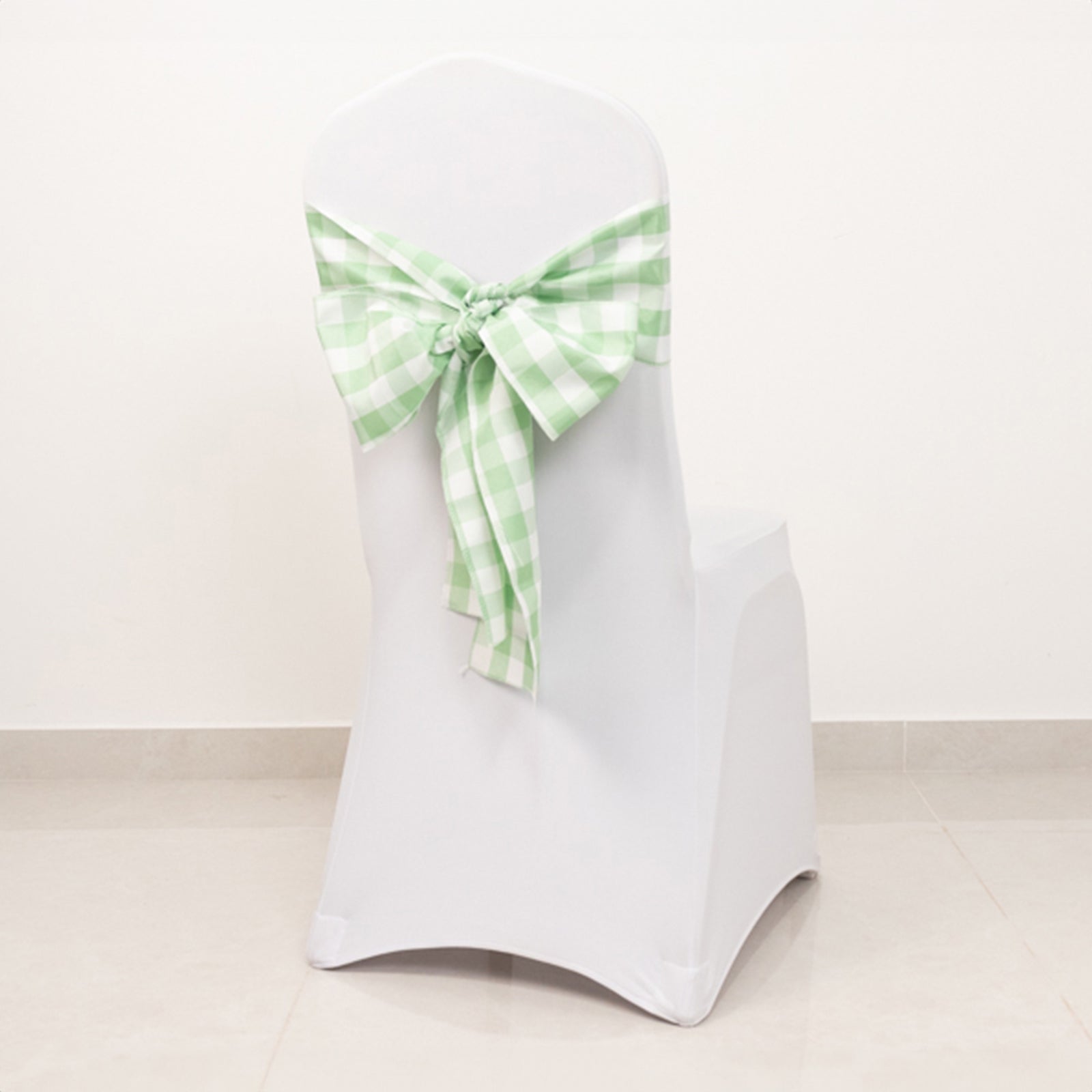 5 Pack Polyester Chair Sashes Sage Green/White Buffalo Plaid - Durable & Reusable Chair Bows 6"x108"