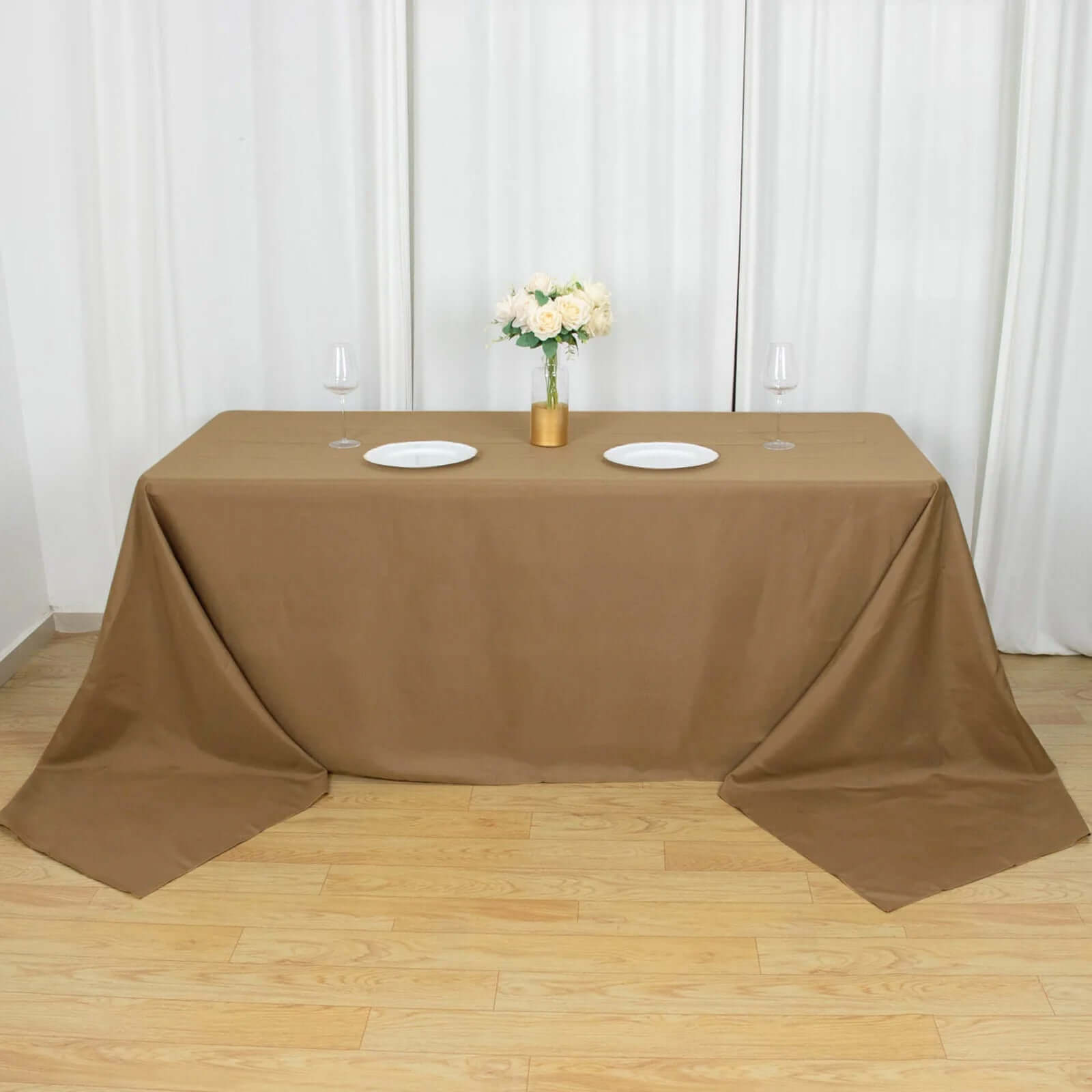 Polyester 90"x156" Rectangle Tablecloth Taupe - Seamless Wrinkle-Resistant Table Cover