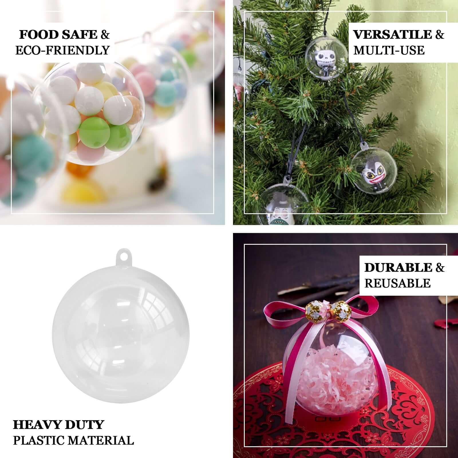 12-Pack Fillable Ornament Ball Candy Container Clear - Unique Transparent Candy Treat Favor Containers 3"