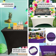 Stretch Spandex 96"x30" Rectangle Table Cover Purple - Durable Form-Fitting Tablecloth