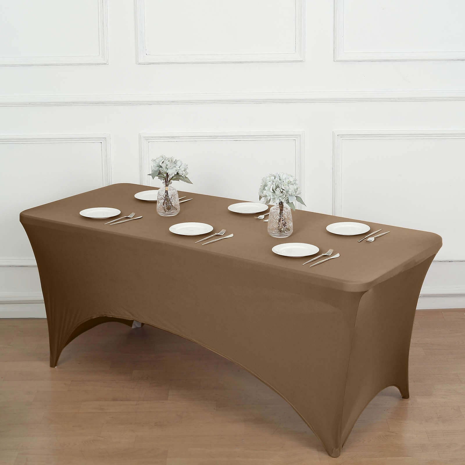 Stretch Spandex 6ft Rectangle Tablecloth Taupe - Durable Form-Fitting Table Cover