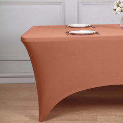 Stretch Spandex 96"x30" Rectangle Table Cover Terracotta (Rust) - Durable Form-Fitting Tablecloth