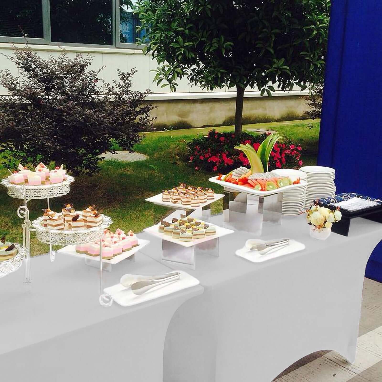 Stretch Spandex 6ft Rectangle Tablecloth White - Durable Form-Fitting Table Cover for Events & Presentations