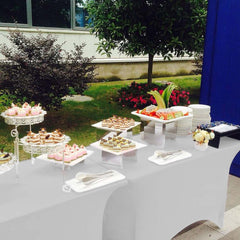 Stretch Spandex 6ft Rectangle Tablecloth White - Durable Form-Fitting Table Cover for Events & Presentations