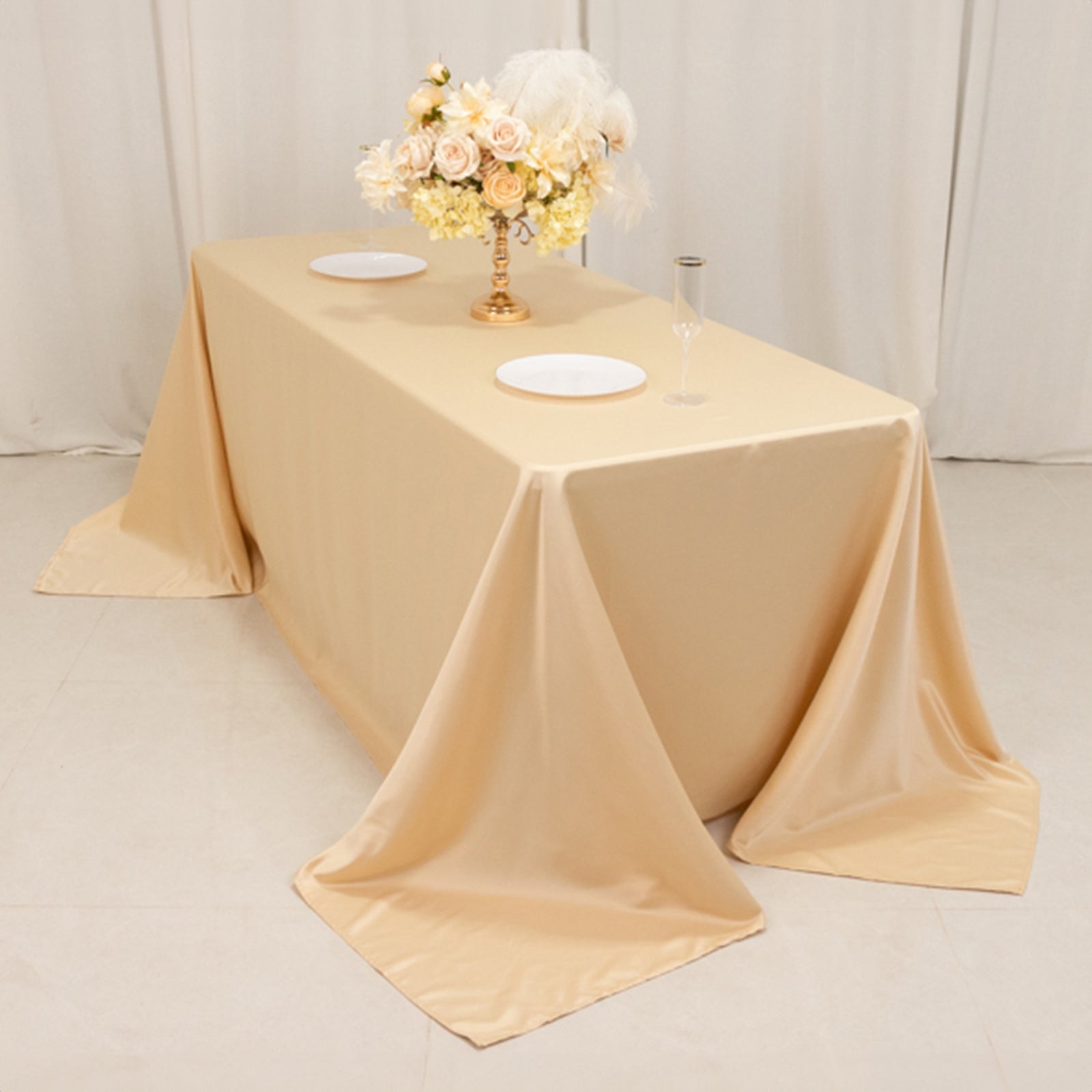 Lamour Satin 90"x132" Rectangle Tablecloth Beige - Soft & Silk-Like Seamless Table Cover