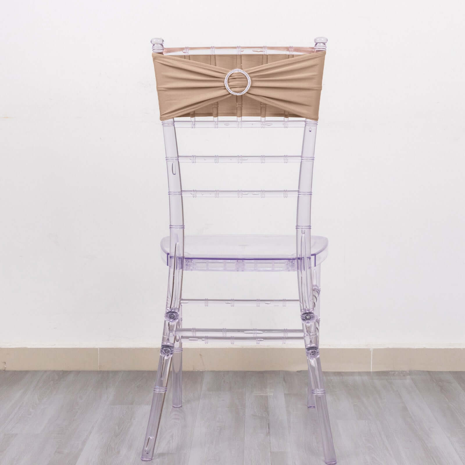 5 Pack Stretch Spandex Chair Sashes Nude - Reusable Chair Bands with Silver Diamond Ring Slide Buckle 5"x14"