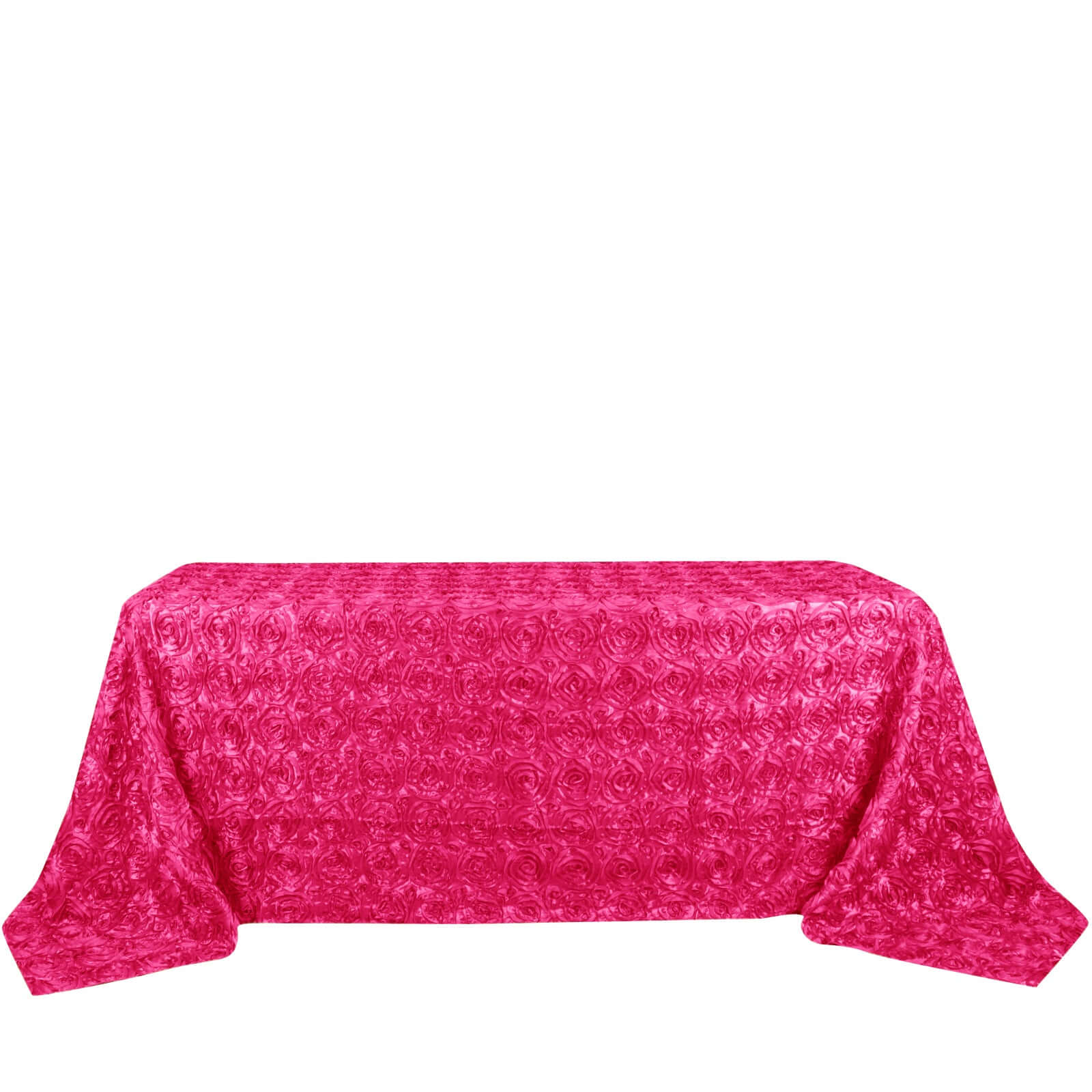 Satin 90"x132" Rectangle Tablecloth Fuchsia - Grandiose 3D Rosette Seamless Table Cover
