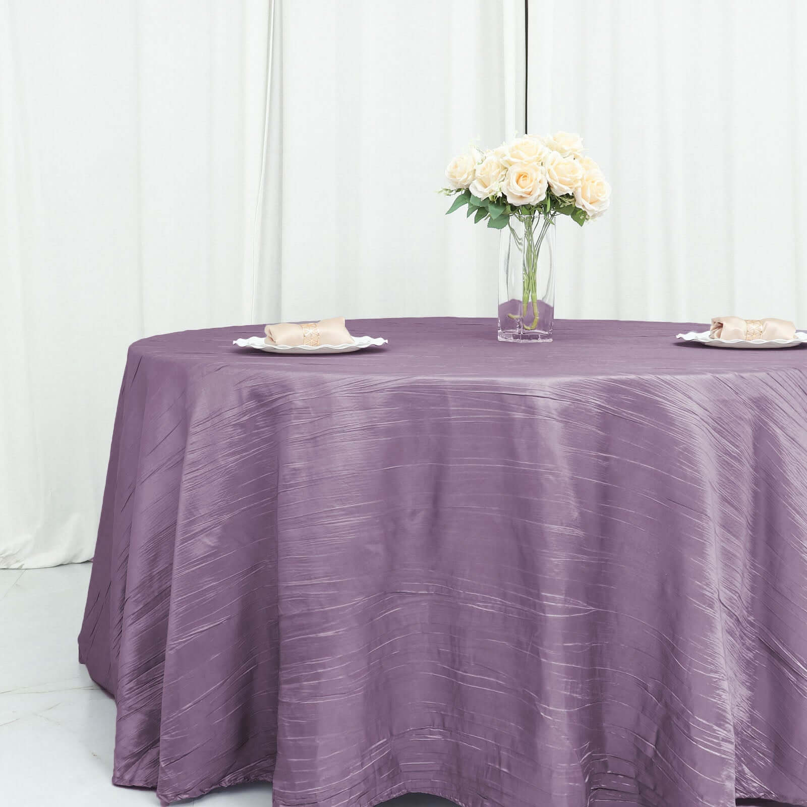 Taffeta 120" Round Tablecloth Violet Amethyst - Seamless Accordion Crinkle Table Cover