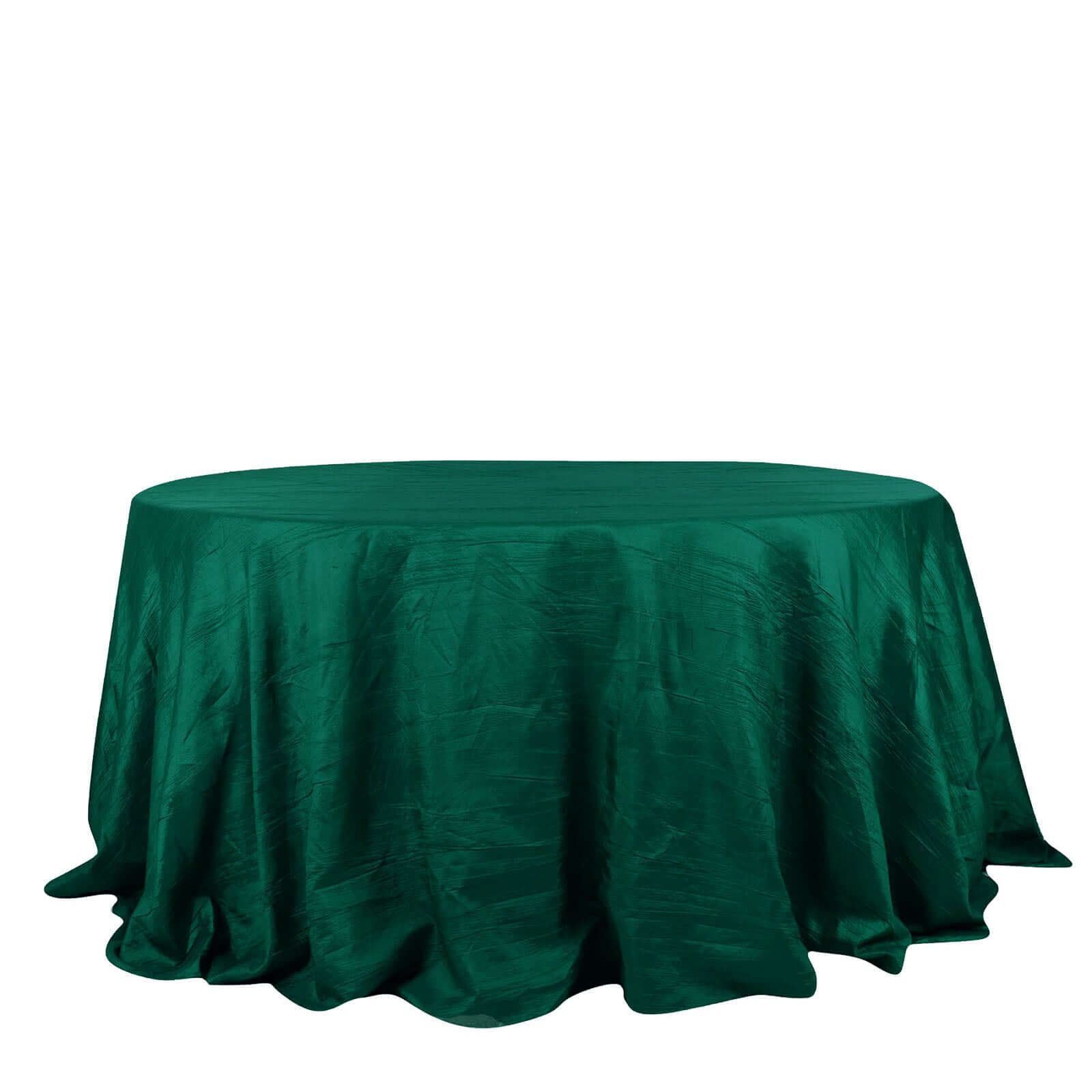 Taffeta 132" Round Tablecloth Hunter Emerald Green - Seamless Accordion Crinkle Table Cover