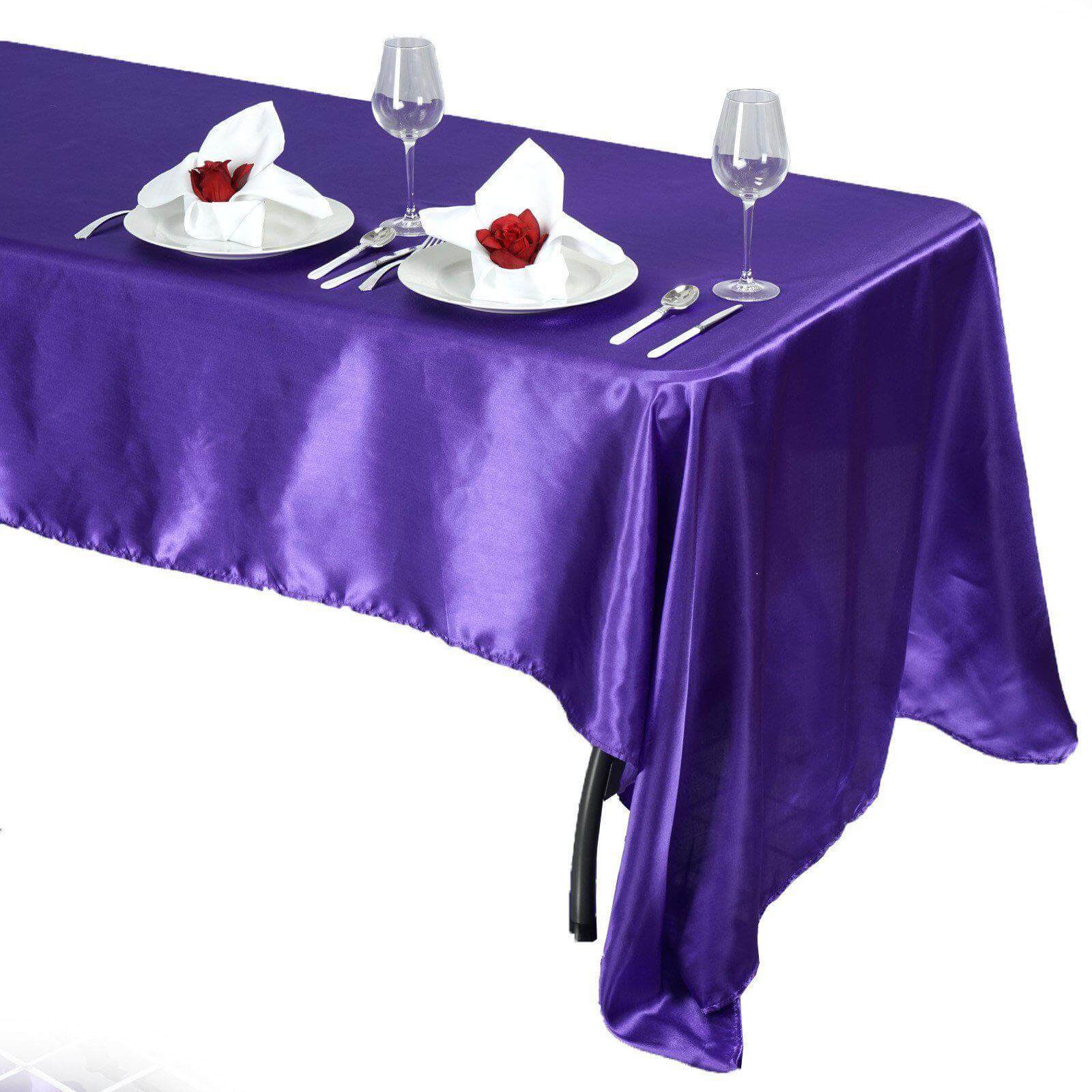Satin Rectangular 60"x126" Tablecloth Purple - Smooth and Lustrous Table Cover