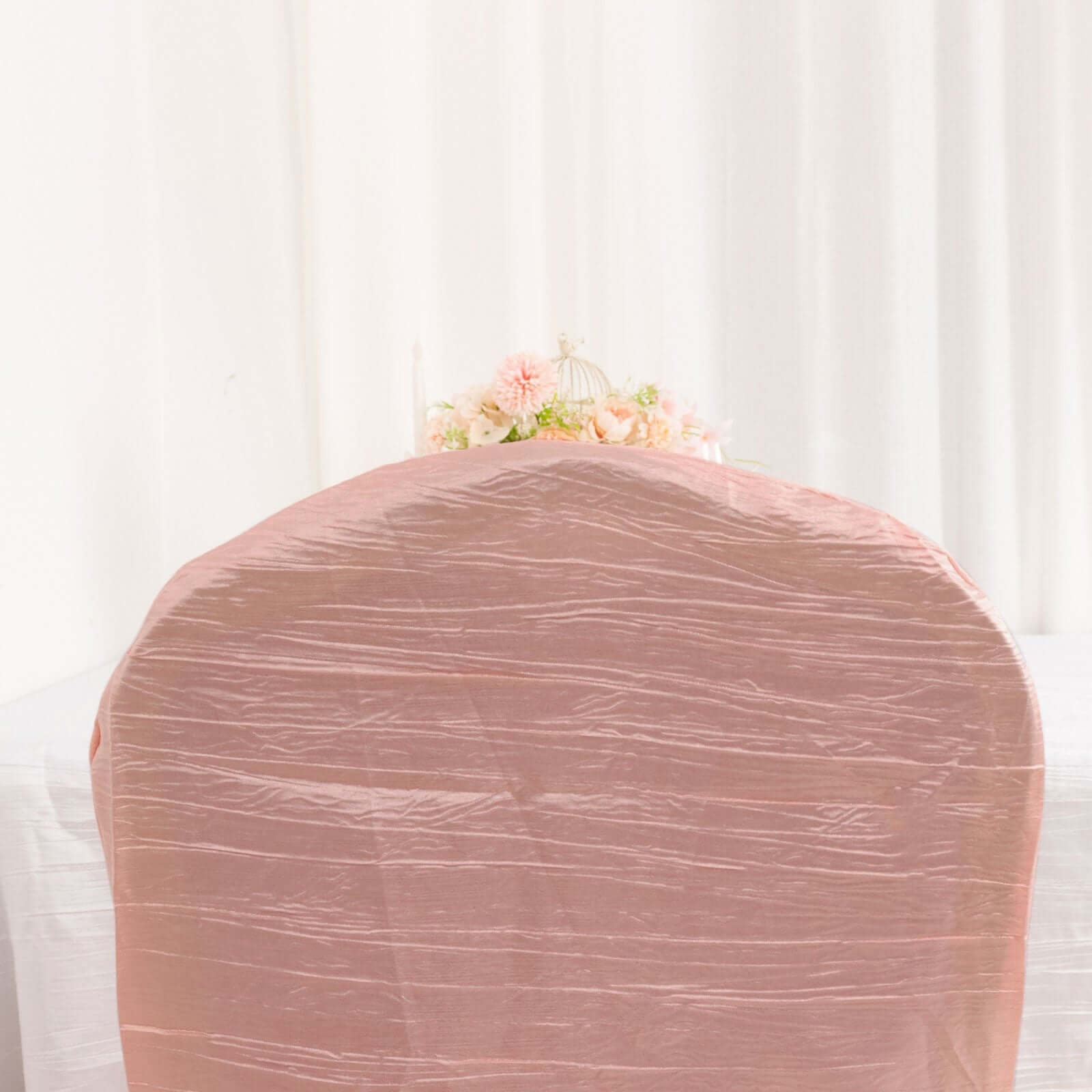 Crinkle Crushed Taffeta Chair Cover for Banquet Chairs Dusty Rose - Reusable Slipcover